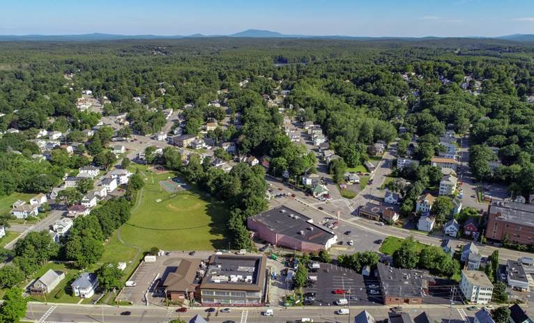 Drone photo with Gardner and Mt. Monadnock